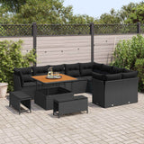 Garden Sofa Set Height-Adjustable 12 pcs Black Poly Rattan - Side View