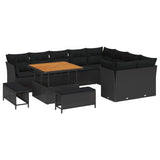 Garden Sofa Set Height-Adjustable 12 pcs Black Poly Rattan - Front View