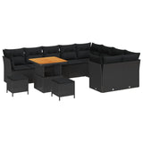 Garden Sofa Set Height-Adjustable 12 pcs Black Poly Rattan