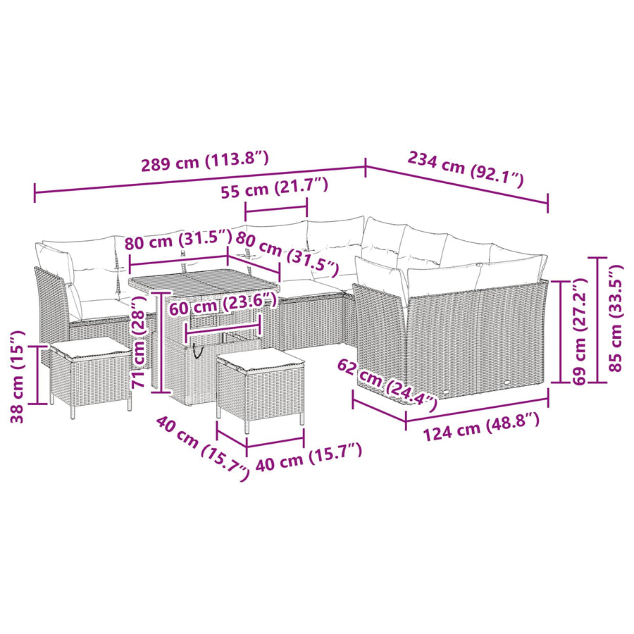 Garden Sofa Set 12 pcs Black Poly Rattan