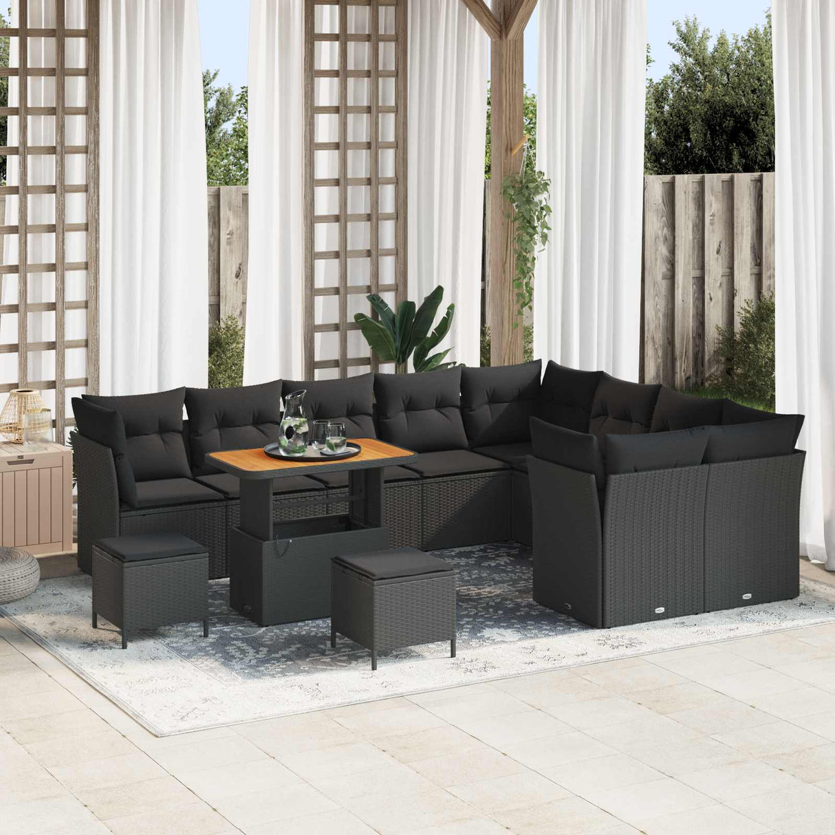 Garden Sofa Set Height-Adjustable 12 pcs Black Poly Rattan