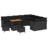 Garden Sofa Set Height-Adjustable 12 pcs Black Poly Rattan