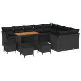 Garden Sofa Set Height-Adjustable 13 pcs Black Poly Rattan - Front View