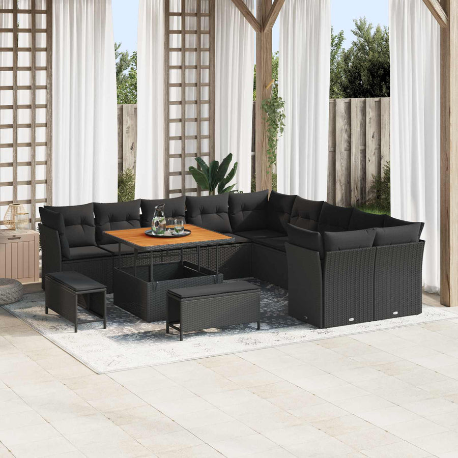 Garden Sofa Set 13 pcs Black Poly Rattan