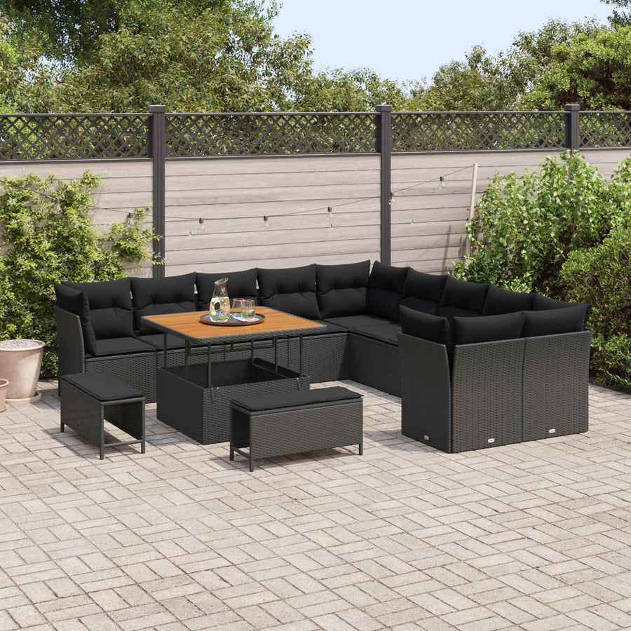 Garden Sofa Set 13 pcs Black Poly Rattan