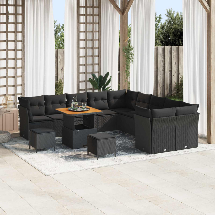 Garden Sofa Set 13 pcs Black Poly Rattan