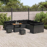 Garden Sofa Set Height-Adjustable 13 pcs Black Poly Rattan - Side View