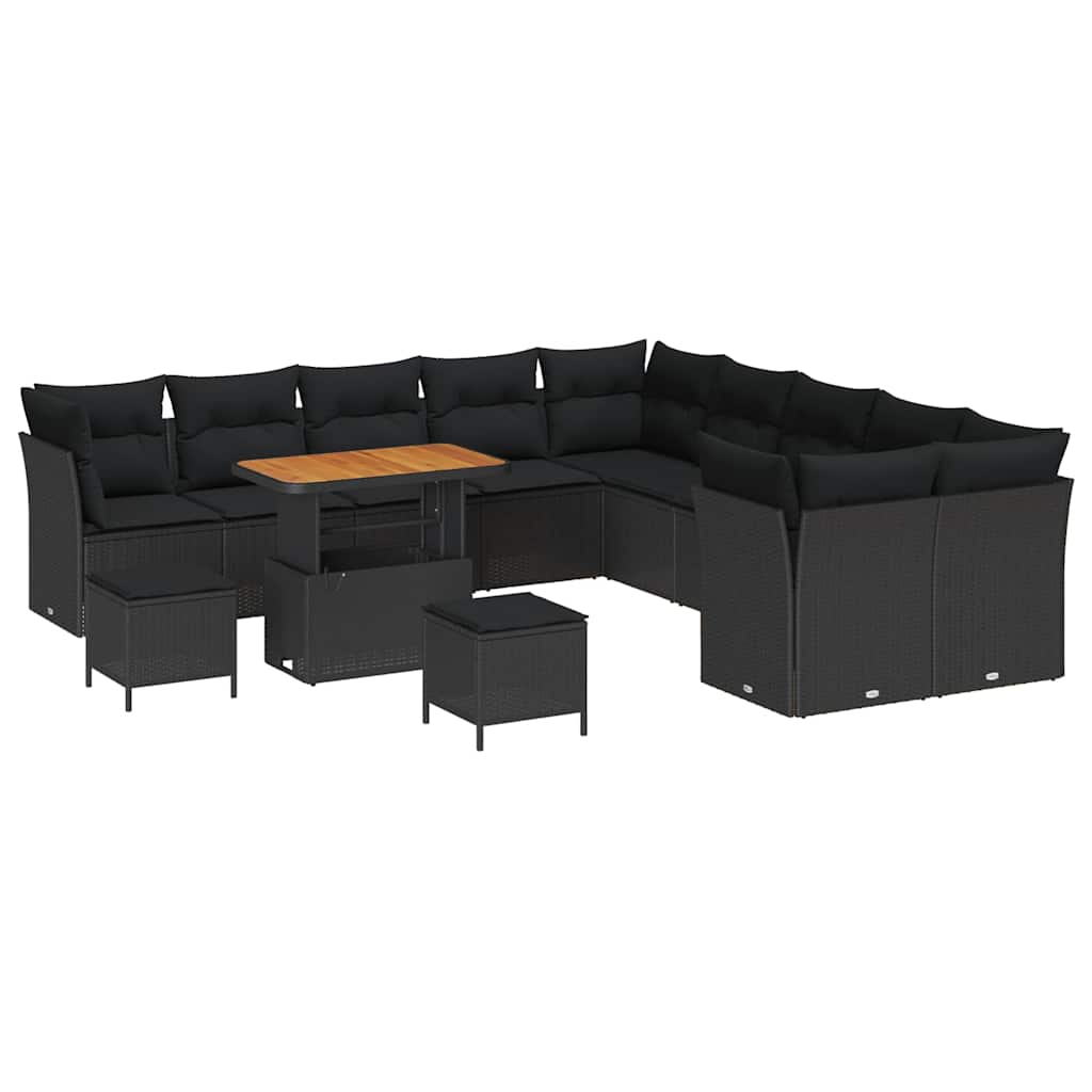 Garden Sofa Set Height-Adjustable 13 pcs Black Poly Rattan