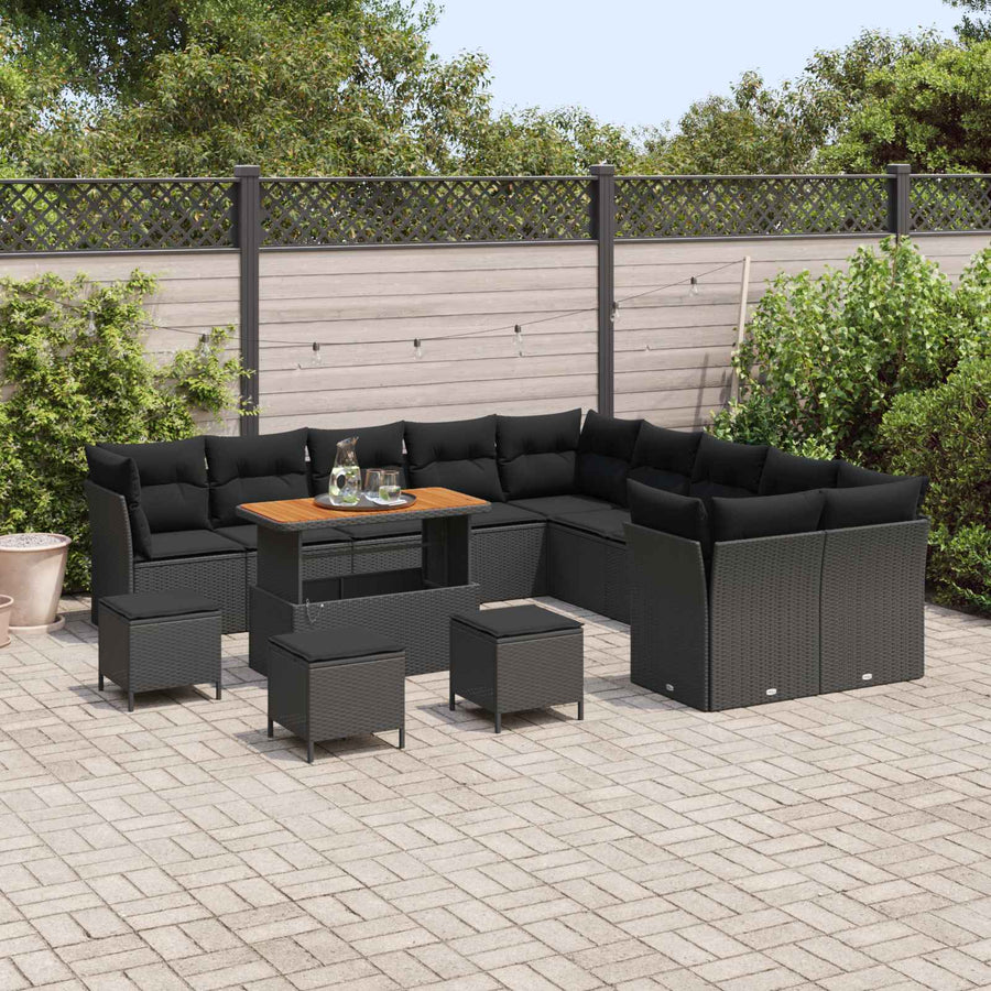 Garden Sofa Set 14 pcs Black Poly Rattan