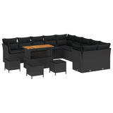 Garden Sofa Set 14 pcs Black Poly Rattan - Front View
