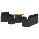 Garden Sofa Set with Cushion 8 pcs Black Poly Rattan - Front View