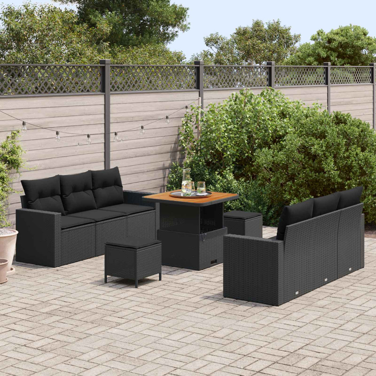 Garden Sofa Set Height-Adjustable 9 pcs Black Poly Rattan
