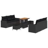 Garden Sofa Set Height-Adjustable 9 pcs Black Poly Rattan - Front View