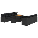 Garden Sofa Set Height-Adjustable 11 pcs Black Poly Rattan - Front View