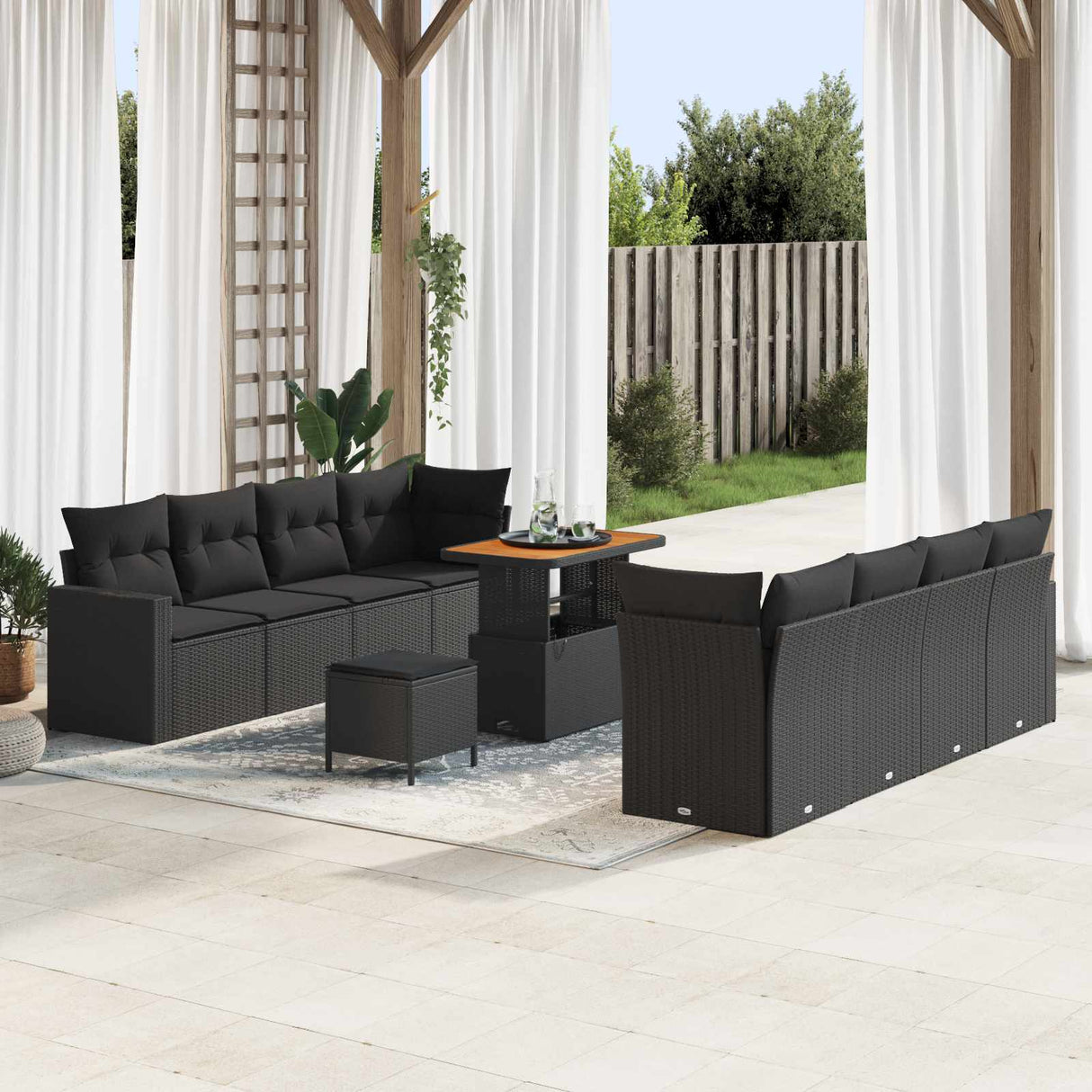 Garden Sofa Set Height-Adjustable 11 pcs Black Poly Rattan