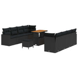 Garden Sofa Set Height-Adjustable 11 pcs Black Poly Rattan - Front View