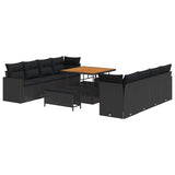 Garden Sofa Set Height-Adjustable 11 pcs Black Poly Rattan - Front View