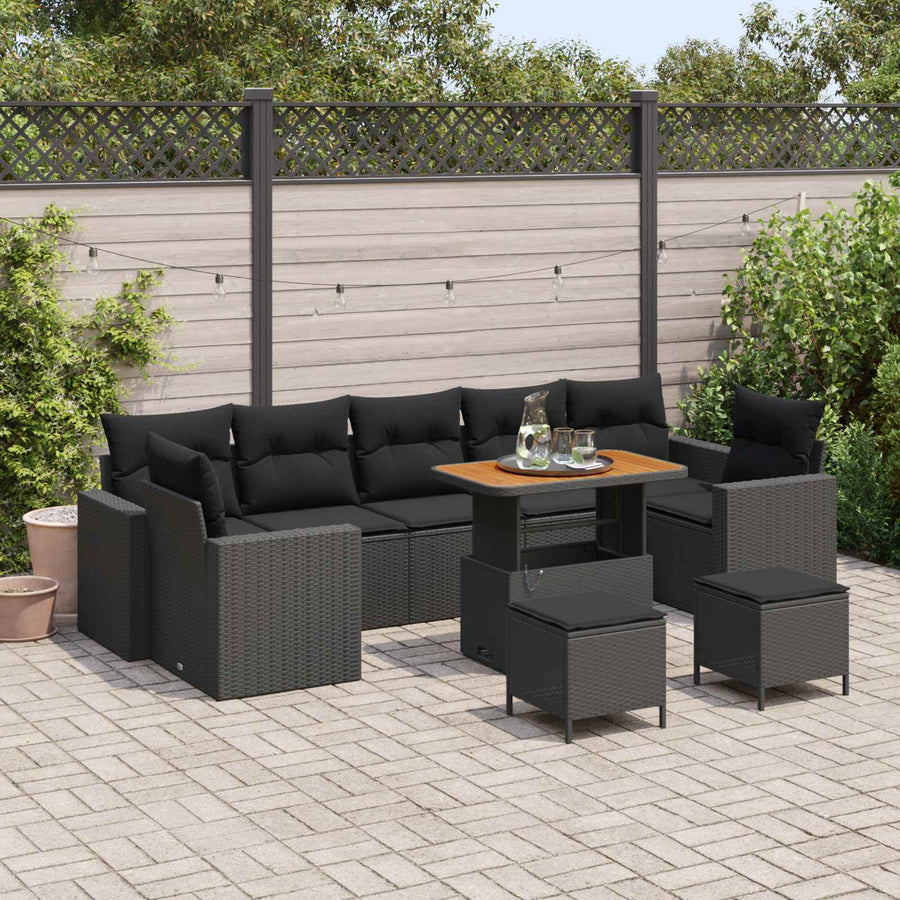 Garden Sofa Set 10 pcs Black Poly Rattan