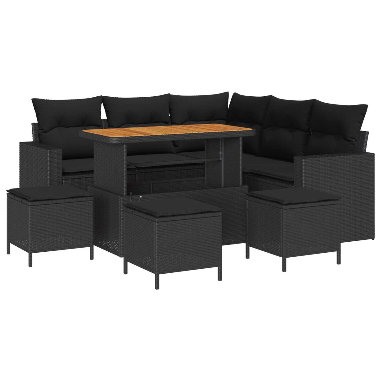 Garden Sofa Set Height-Adjustable 9 pcs Black Poly Rattan