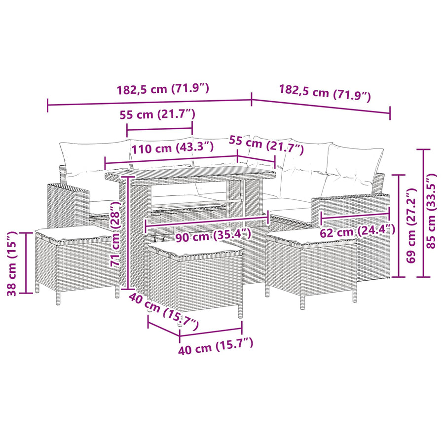 Garden Sofa Set 9 pcs Black Poly Rattan