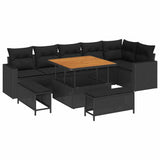 Garden Sofa Set Height-Adjustable 9 pcs Black Poly Rattan - Front View