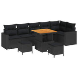 Garden Sofa Set Height-Adjustable 9 pcs Black Poly Rattan - Front View