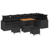Garden Sofa Set Height-Adjustable 9 pcs Black Poly Rattan - Front View