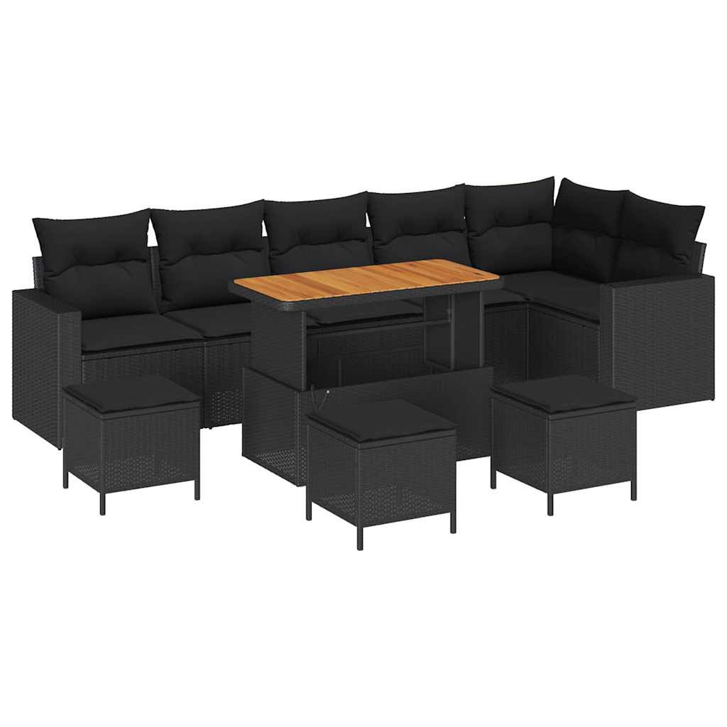 Garden Sofa Set Height-Adjustable 10 pcs Black Poly Rattan
