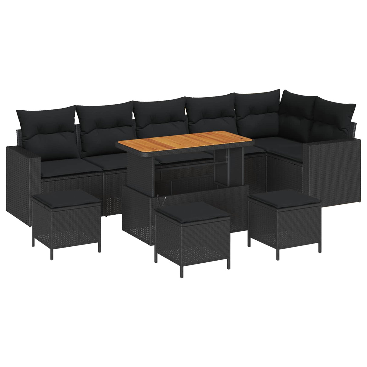 Garden Sofa Set Height-Adjustable 10 pcs Black Poly Rattan