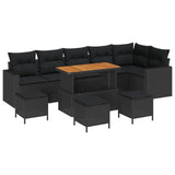 Garden Sofa Set Height-Adjustable 10 pcs Black Poly Rattan