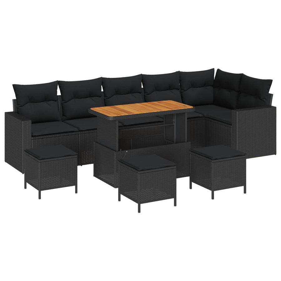 Garden Sofa Set 10 pcs Black Poly Rattan