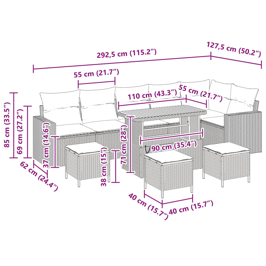 Garden Sofa Set 10 pcs Black Poly Rattan