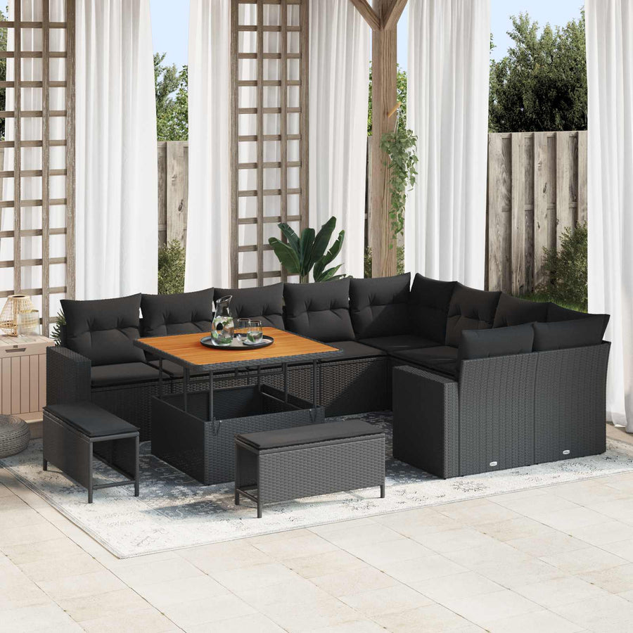 Garden Sofa Set 12 pcs Black Poly Rattan