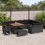 Garden Sofa Set Height-Adjustable 12 pcs Black Poly Rattan - Side View