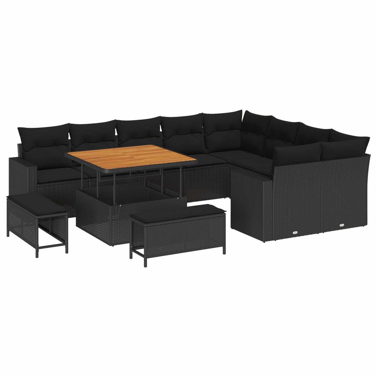 Garden Sofa Set Height-Adjustable 12 pcs Black Poly Rattan