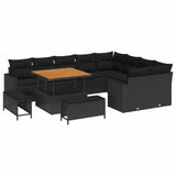 Garden Sofa Set Height-Adjustable 12 pcs Black Poly Rattan