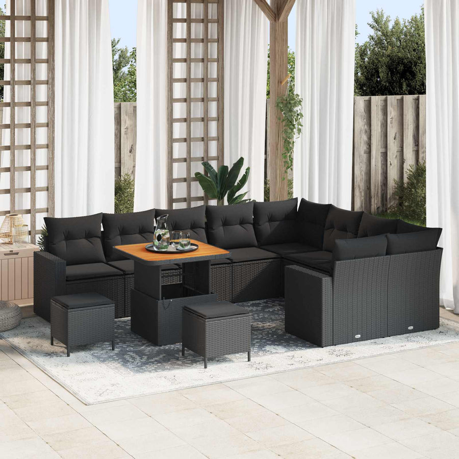 Garden Sofa Set 12 pcs Black Poly Rattan