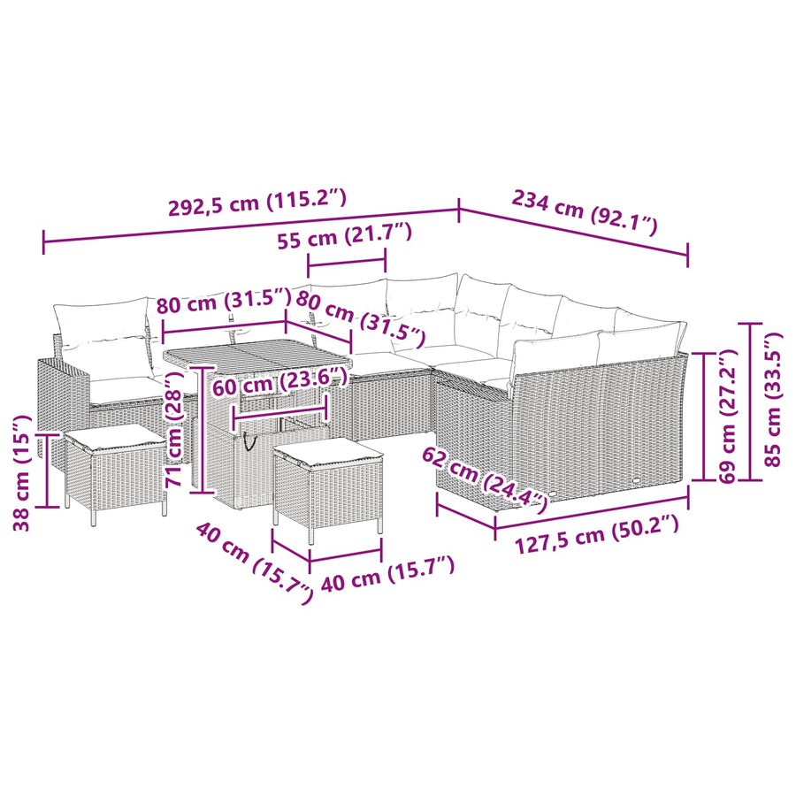 Garden Sofa Set 12 pcs Black Poly Rattan