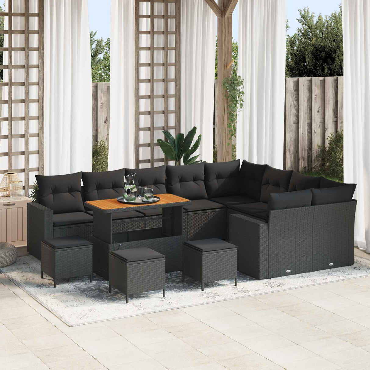Garden Sofa Set Height-Adjustable 13 pcs Black Poly Rattan