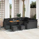 Garden Sofa Set Height-Adjustable 13 pcs Black Poly Rattan
