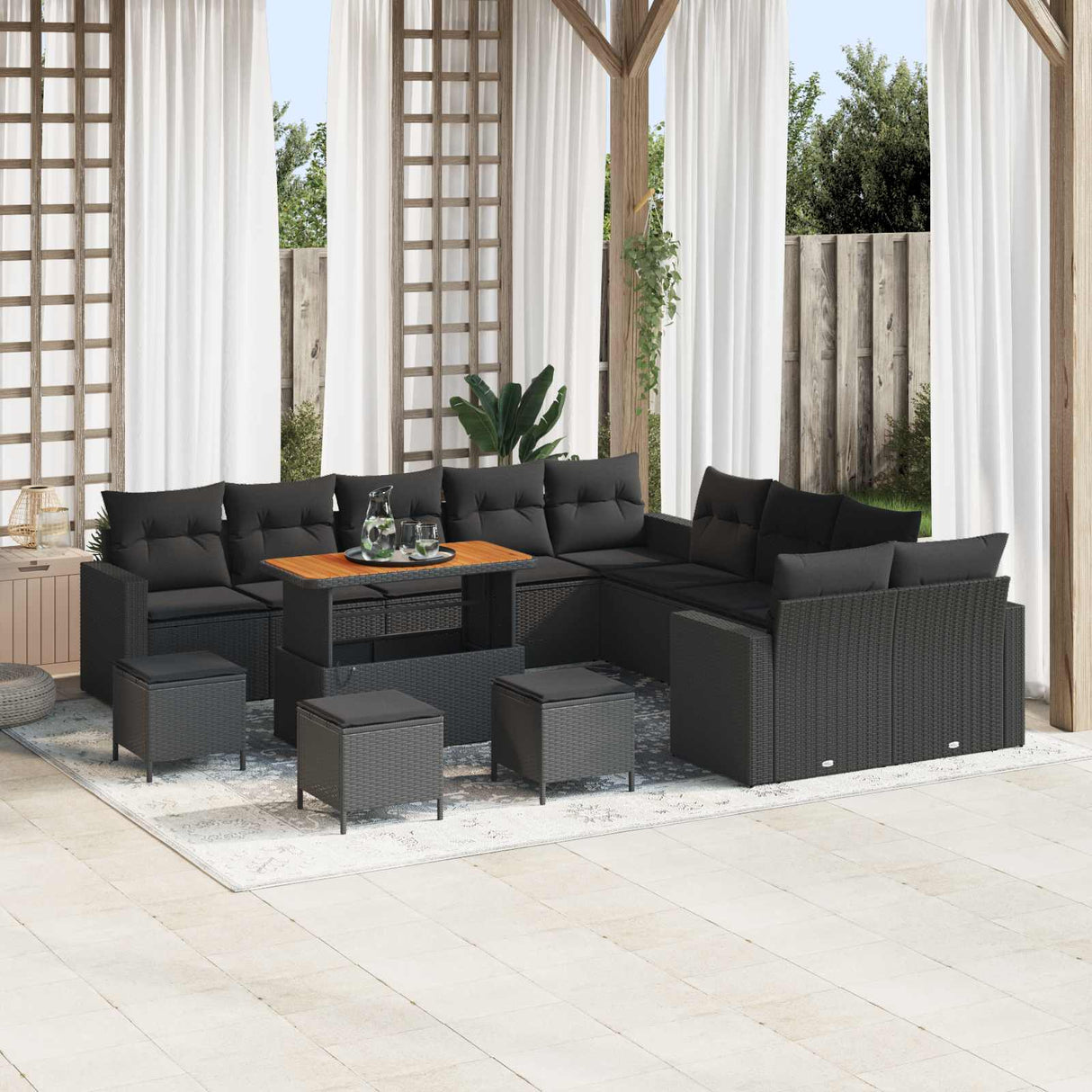 Garden Sofa Set Height-Adjustable 14 pcs Black Poly Rattan