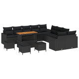 Garden Sofa Set Height-Adjustable 14 pcs Black Poly Rattan - Front View