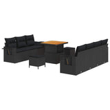 Garden Sofa Set Height-Adjustable 10 pcs Black Poly Rattan - Front View
