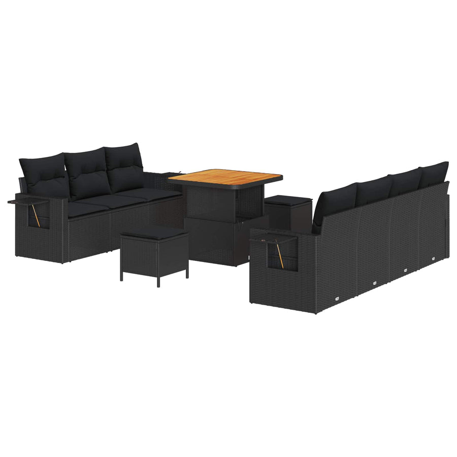 Garden Sofa Set 10 pcs Black Poly Rattan