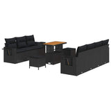 Garden Sofa Set Height-Adjustable 10 pcs Black Poly Rattan - Front View