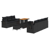 Garden Sofa Set with Cushion 10 pcs Black Poly Rattan - Front View