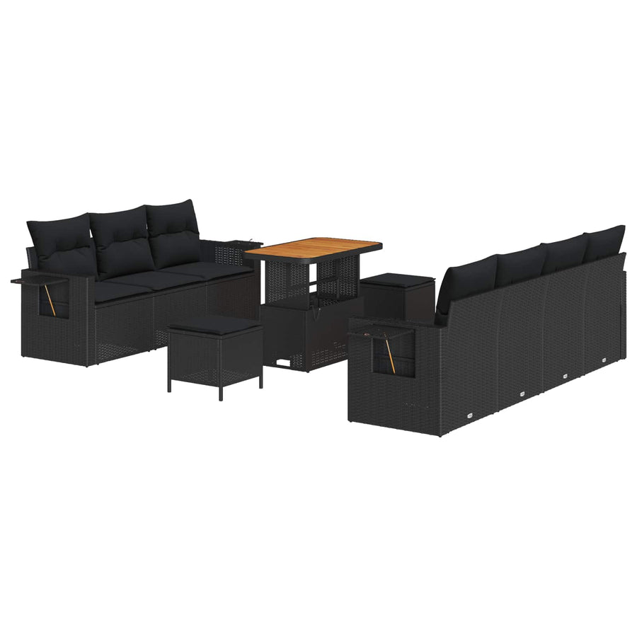 Garden Sofa Set 10 pcs Black Poly Rattan