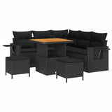 Garden Sofa Set Height-Adjustable 8 pcs Black Poly Rattan - Front View