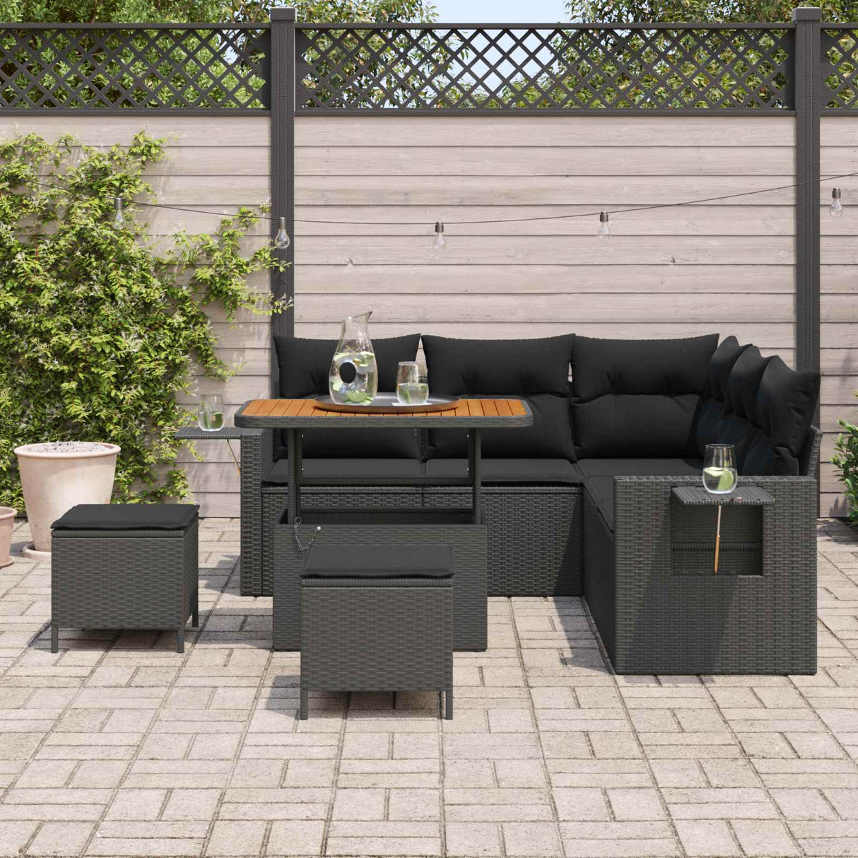 Garden Sofa Set with Cushion 8 pcs Black Poly Rattan