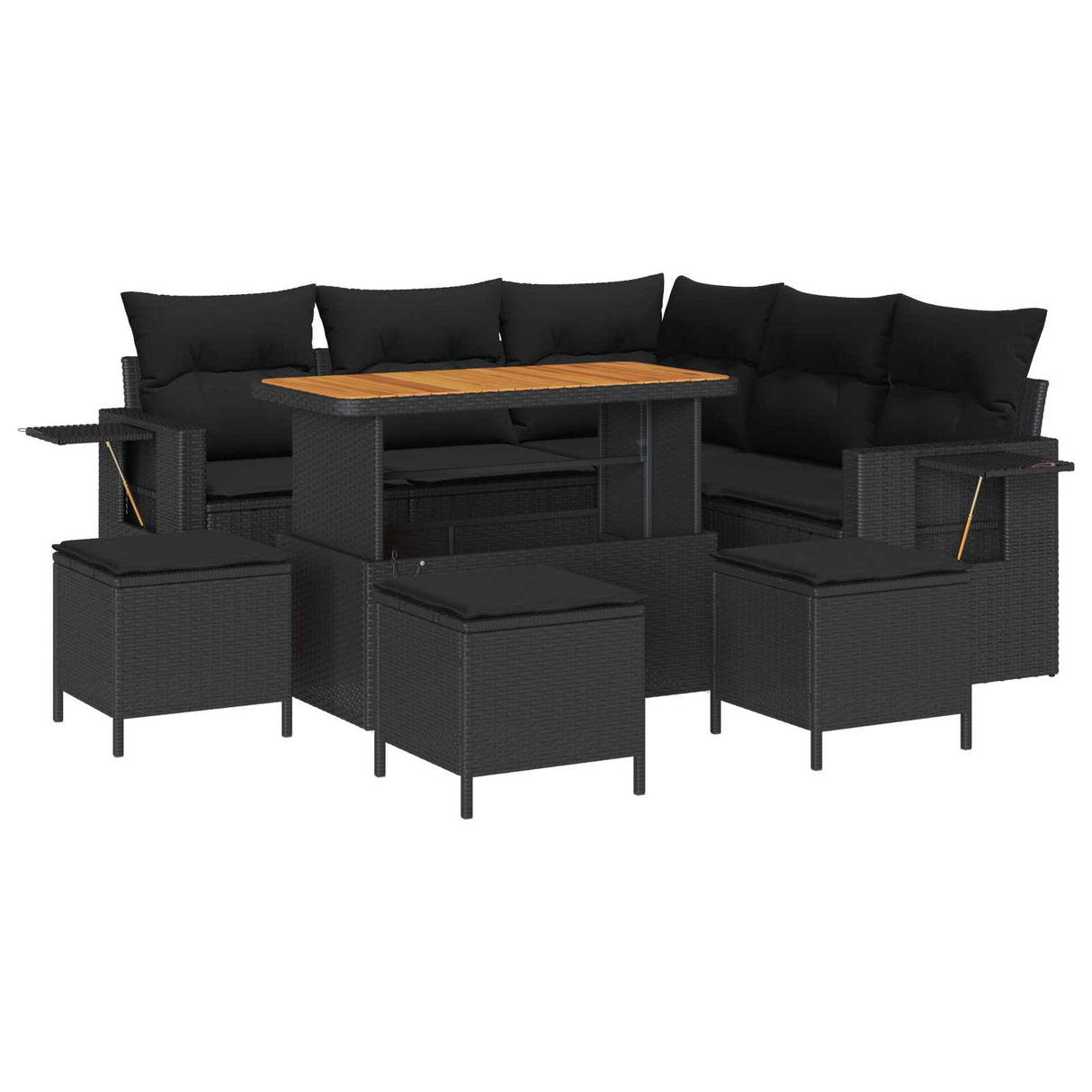 Garden Sofa Set with Cushion 9 pcs Black Poly Rattan